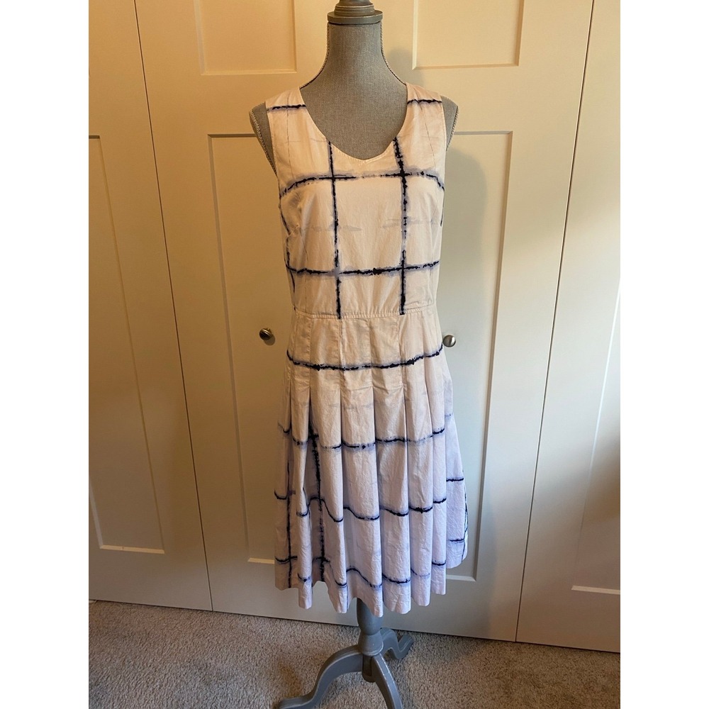 Pendleton Dress 8 White Blue Shibori Indigo Print Nautical Academia R2